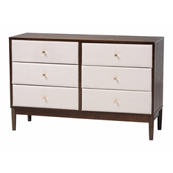 Baxton Studio Nikolai Mid-Century Beige Fabric and Wenge Brown Wood 6-Drawer Dresser